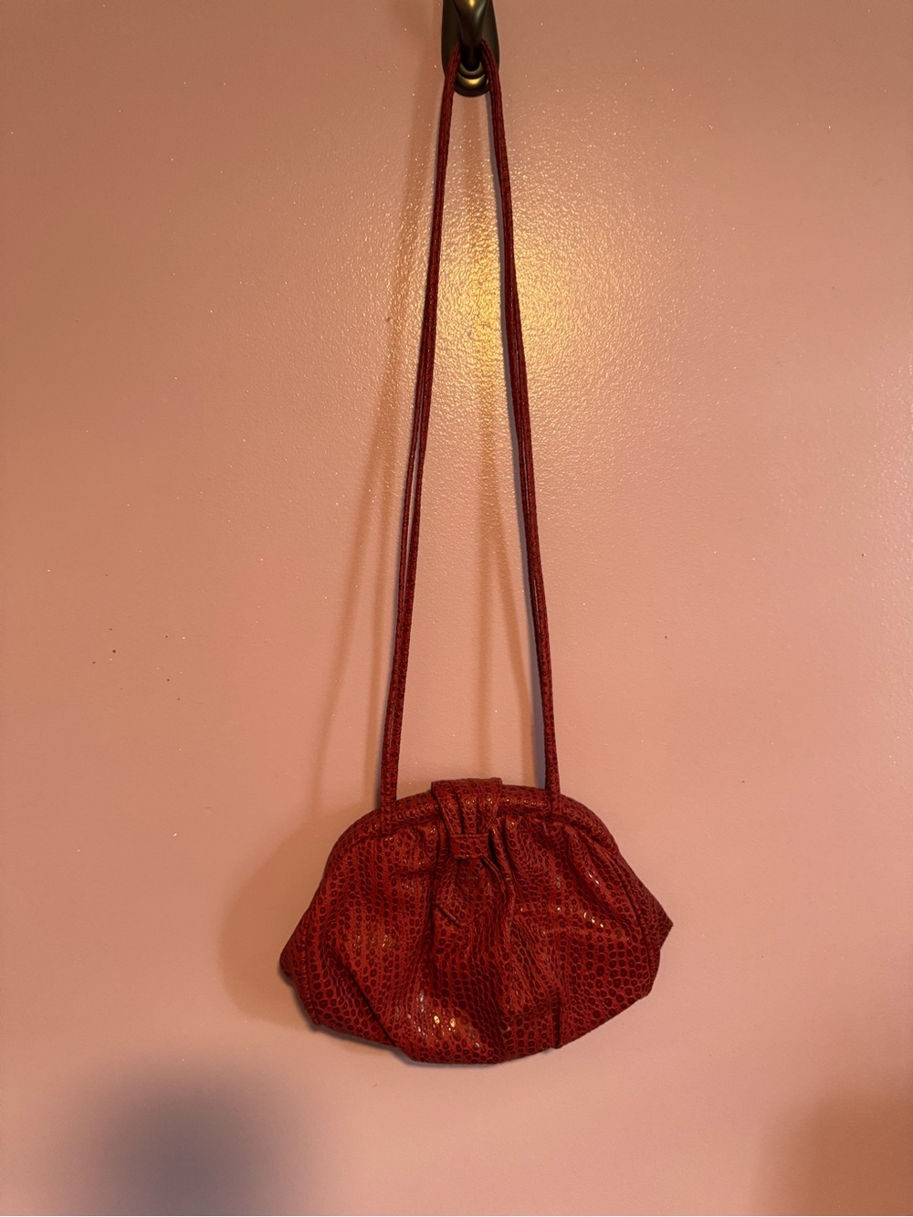 Red Textured Mini Drawstring Shoulder Bag - Picture 2 of 5
